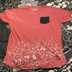 Men's Red Pocket Tee with Paint-Splatter Detail